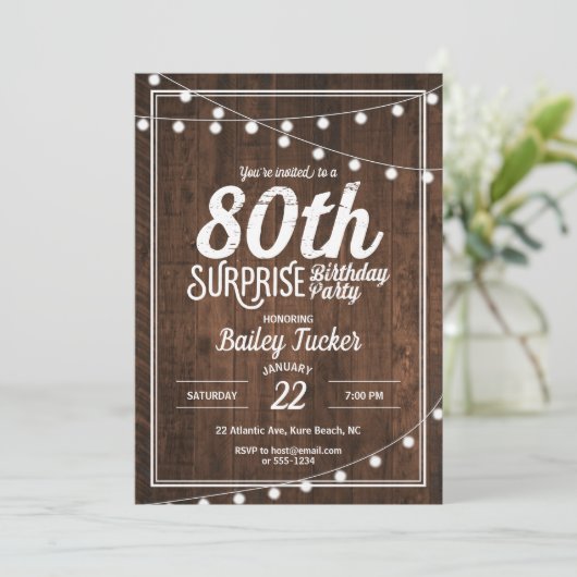 Rustieke Verrassing 80e Verjaardagsfeestje Kaart (Staand voorkant)