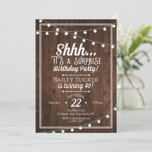 Rustieke Verrassing Verjaardag String Lights op Ho Kaart (Staand voorkant)