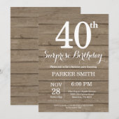 Rustieke verrassingsuitnodiging 40e verjaardag kaart (Voorkant / Achterkant)