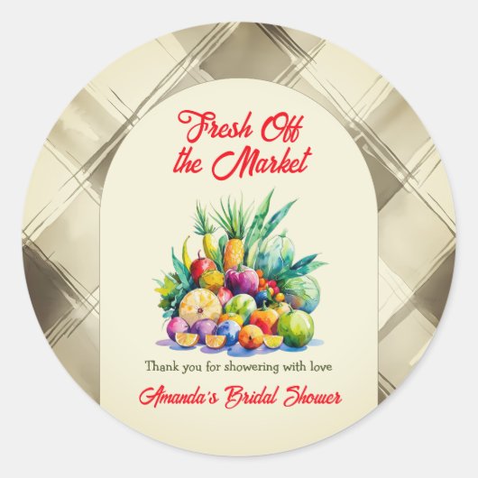 Rustieke verse fruit bruidsfeest van de markt ronde sticker (Voorkant)