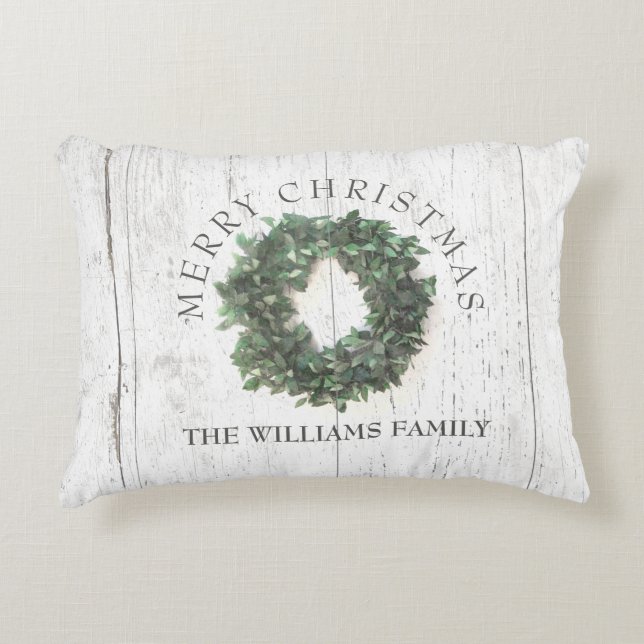 Rustieke verweerde houten laurierkrans monogram accent kussen (Voorkant)