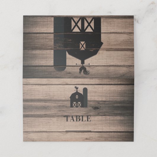 Rustieke Verweerde Houten Zwarte Schuur Trouwtafel Plaatskaartje (Buitenkant ongevouwen)