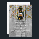 Rustieke Verweerde Schuur Houten Bruiloft Kaart<br><div class="desc">Rustieke grijze schuur houten bruiloft met een verweerde schuur houten shiplap achtergrond met een zoete lantaarn met een geschilderd landschap erop,  en een waaier van confetti. De achterkant van de uitnodiging is een aardse saliegroene tint,  en een mooie tegenstelling.
Bekijk de volledige collectie met bijpassende materialen op: https://www.zazzle.com/collections/rustic_barn_wedding_with_barn_wood_lantern-119898431731433088</div>