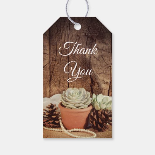 Rustieke vetplanten en schuur hout bruiloft gunst cadeaulabel (Voorkant)