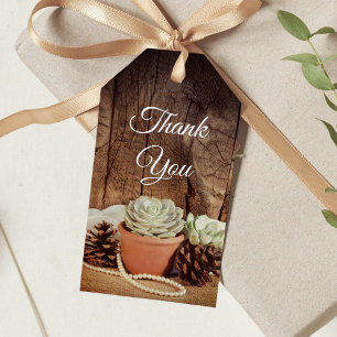Rustieke vetplanten en schuur hout bruiloft gunst cadeaulabel