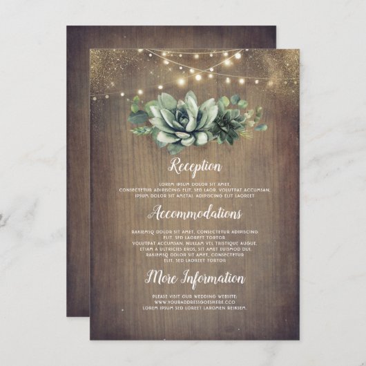 Rustieke vetplanten groen bruiloft informatie informatiekaartje (Voorkant / Achterkant)