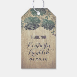 Rustieke vetplanten houten bruiloft cadeaulabel