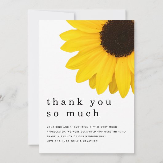 Rustieke Vette Gele Zonnebloem Pas getrouwd Dank u Bedankkaart (Voorkant)