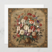 Rustieke Victoriaans Floral Happy Birthday Kaart (Voorkant / Achterkant)
