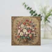 Rustieke Victoriaans Floral Happy Birthday Kaart (Staand voorkant)