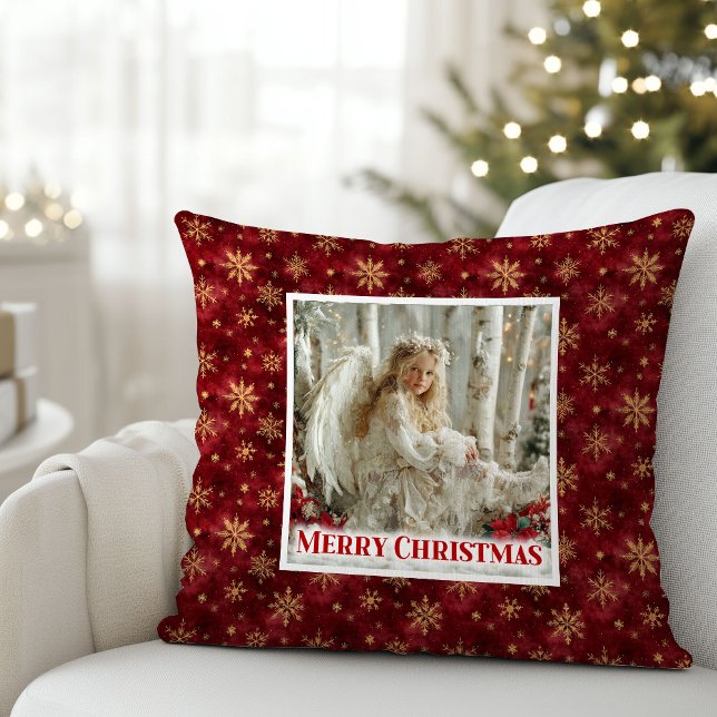 Rustieke Victoriaanse engel rood goud vakantie Ker Kussen (Rustic Victorian Angel Red Gold Holiday Christmas Pillow

)