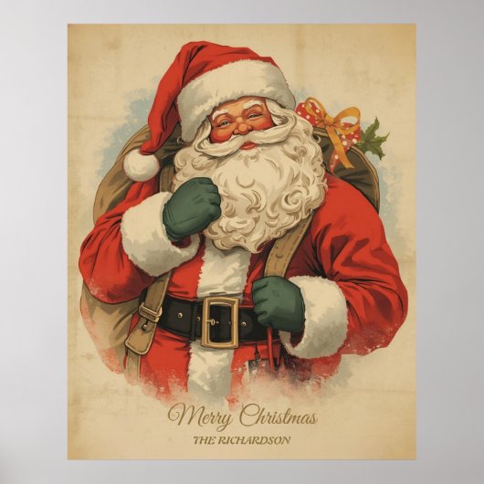 Rustieke Victoriaanse Kerstman Vintage Kerstkunst Poster (Voorkant)