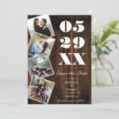 Rustieke Vier Foto's Save the Date (Staand voorkant)