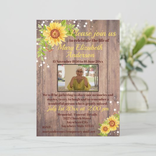 Rustieke Viering van het Leven Begrafenis Bloemenf Kaart (Staand voorkant)