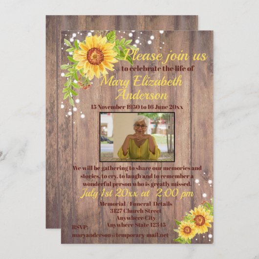 Rustieke Viering van het Leven Begrafenis Bloemenf Kaart (Voorkant / Achterkant)