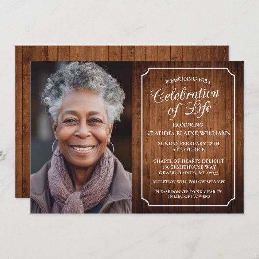 RUSTIEKE VIERING VAN HET LEVEN BEGRAFENISUITNODIGI KAART (Voorkant / Achterkant)