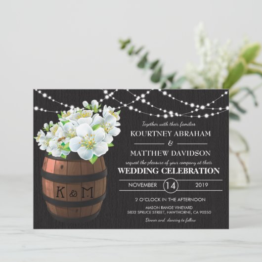 Rustieke Vineyard String Lichten Witte Bloemen Huw Kaart (Staand voorkant)