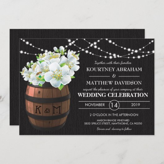 Rustieke Vineyard String Lichten Witte Bloemen Huw Kaart (Voorkant / Achterkant)