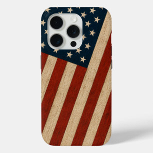 Rustieke vintage Amerikaanse vlag houtstructuur pa iPhone 15 Pro Case