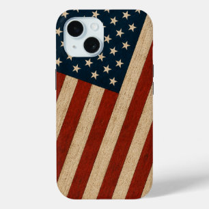 Rustieke vintage Amerikaanse vlag houtstructuur pa iPhone 15 Case