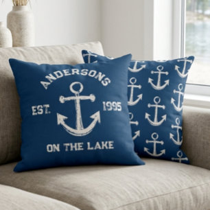 Rustieke Vintage Anker Naam Opgericht Navy Blue  Kussen