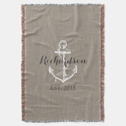 Rustieke Vintage Anker Trouw Monogram Deken (Voorkant Verticaal)