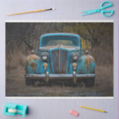 Rustieke Vintage Blauwe Auto Decoupage Tissuepapier (Craft)