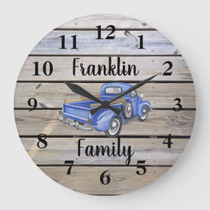 Rustieke Vintage Blauwe Truck Houten Familienaam Grote Klok