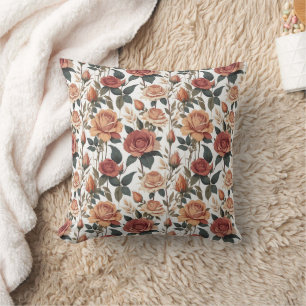 Rustieke Vintage Bloem Rode Roos Natuurprint Kussen