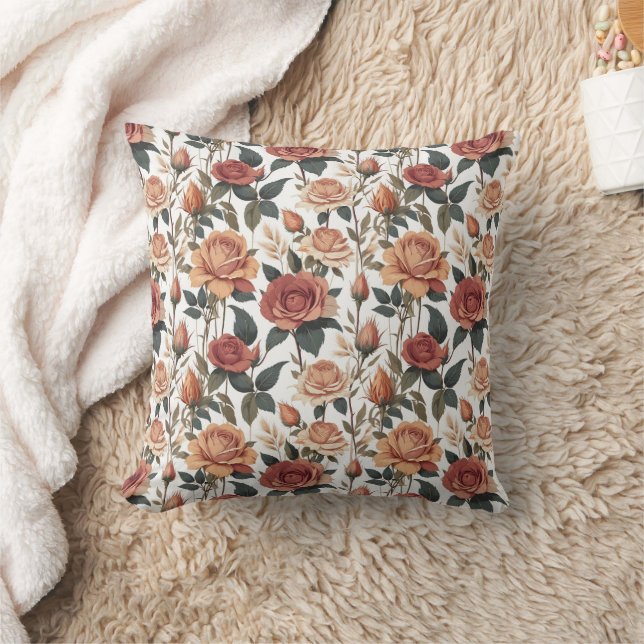 Rustieke Vintage Bloem Rode Roos Natuurprint Kussen (Deken)