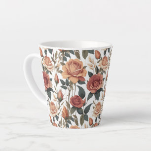 Rustieke Vintage Bloem Rood Roos Natuurprint Latte Mok