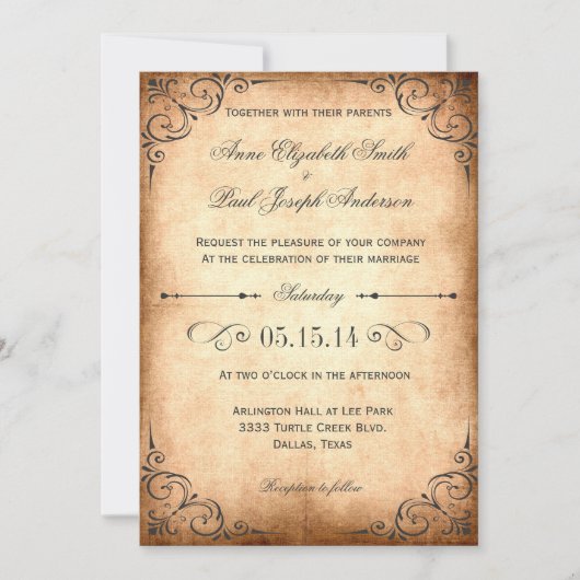 Rustieke vintage bruiloft uitnodiging (Voorkant)