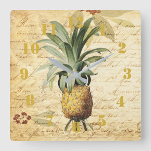 Rustieke Vintage Calligrafie Ananas Sieraad Vierkante Klok