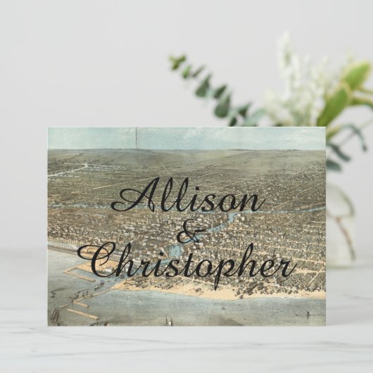 Rustieke Vintage Chicago Kaart Trouwuitnodiging (Staand voorkant)