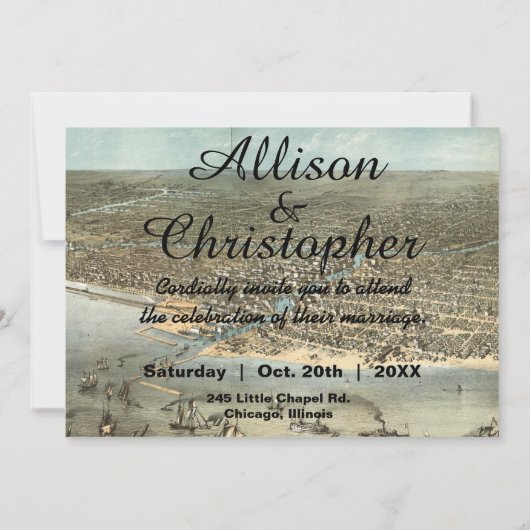 Rustieke Vintage Chicago Kaart Trouwuitnodiging (Achterkant)