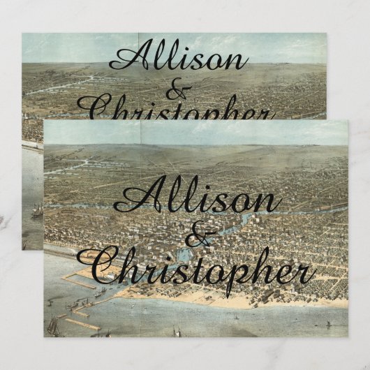 Rustieke Vintage Chicago Kaart Trouwuitnodiging (Voorkant / Achterkant)