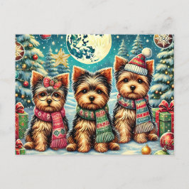 Rustieke Vintage Christmas Terrier Yorkshire Dog Feestdagenkaart