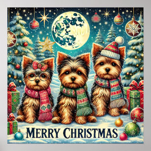 Rustieke Vintage Christmas Terrier Yorkshire Dog Poster