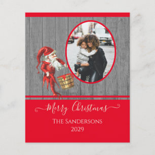 Rustieke Vintage Elf Rood Groen Foto Kerstkaart