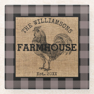 Rustieke Vintage Familienaam Boerderij Haan Plaid Glazen Onderzetter