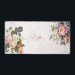 Rustieke Vintage Gepersonaliseerde Rozen & Iris Bureaumat<br><div class="desc">Mooie,  tijdloze en elegante sprays van artistieke roze en witte rozen,  pioenen en paarse bebaarde iris met delicate loof. Bevat een bewerkbaar tekstveld voor uw personalisatie en een licht benauwde antiek witte textuur achtergrond.</div>