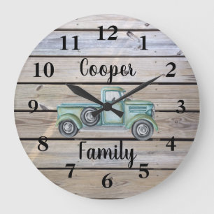 Rustieke Vintage Groene Truck Houten Familienaam Grote Klok