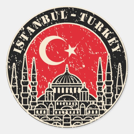 Rustieke Vintage Istanboel Turkije Stad Ronde Sticker (Voorkant)
