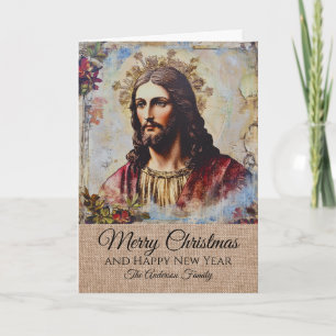 Rustieke Vintage Jesus Merry Christmas familienaam Kaart