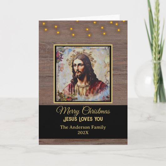 Rustieke Vintage Jesus Merry Christmas Kaart (Voorkant)