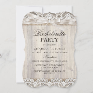Rustieke Vintage Kant & Houten Bachelorette Feest Kaart