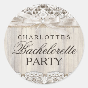 Rustieke Vintage Kant & Houten Bachelorette Sticke Ronde Sticker