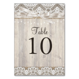 Rustieke Vintage Kant Houten Bruiloft Tafel Nummer Kaart