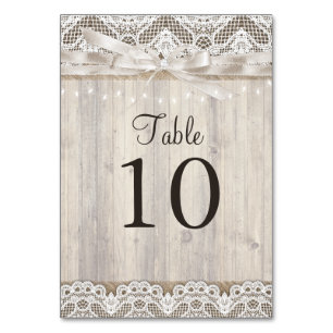 Rustieke Vintage Kant Houten Bruiloft Tafel Nummer Kaart