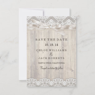 Rustieke Vintage Kant & Houten Trouw Save The Date